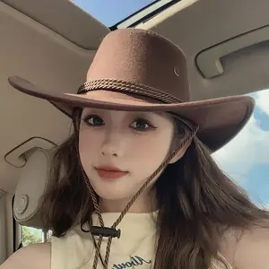 American retro western cowboy hat, men's fedora, sun-shading jazz hat, women's British summer sun protection wide-brimmed cowboy hat