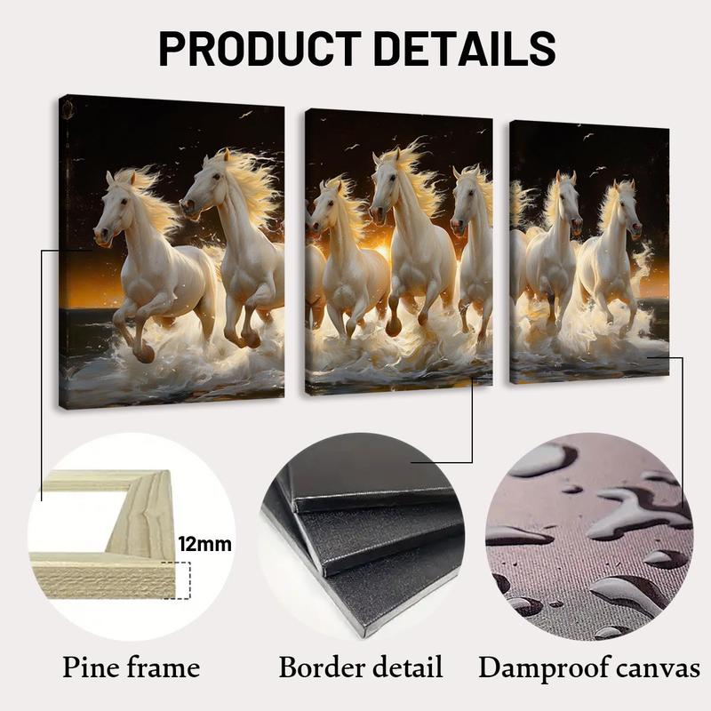 Wooden Framed Horse Canvas Pattern Painting, 3 Counts/set Modern Art Design Animal Pattern Wall Art, Wall Decor for Home Living Room Bedroom Office Wooden Framed Horse Canvas Pattern Painting, 3 Counts/set Modern Art Design Animal Pattern Wall Art, Wall Decor for Home Living Room Bedroom Office