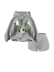 Women's Spring Fall New Set, Drawstring Hoodie + Kardashian Style Cycling Shorts, Long Sleeve, Fitted, Casual Letter Print