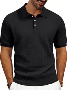 Men's Textured Athletic Polo Shirt | Chevron Knit Stretch Fabric | Moisture-Wicking & Breathable | Slim Fit for Gym, Running & Outdoor Sports | Versatile Activewear Essential