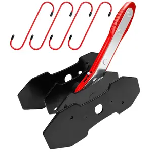 Piston Compressor Kit with 2 Steel Plates & 4 Caliper Hooks,Brake Caliper Compression Tool with 360° Ratchet, Fits Single Twin Quad Sextuplet Disc Brakes, Red Brake Caliper Press Tool