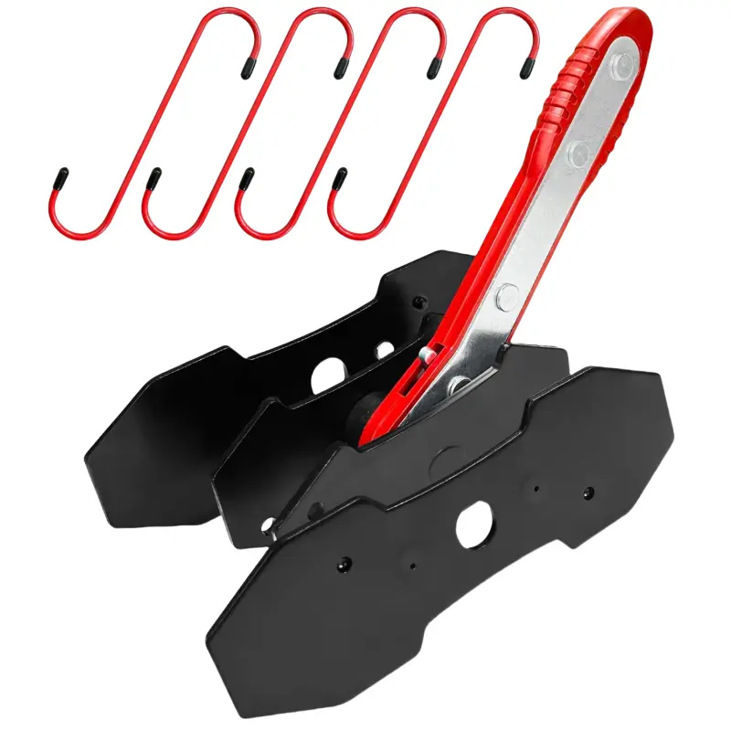 Piston Compressor Kit with 2 Steel Plates & 4 Caliper Hooks,Brake Caliper Compression Tool with 360° Ratchet, Fits Single Twin Quad Sextuplet Disc Brakes, Red Brake Caliper Press Tool