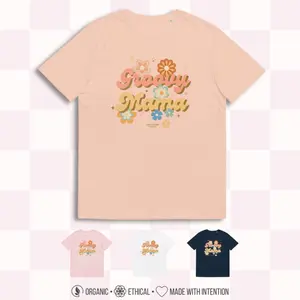 “GROOVY MAMA” 100% Organic Cotton Tee, Mother’s Day Gift, Cute Mom Shirt, Retro Floral Top, Feminine Aesthetic Top, Casual Crewneck Unisex Tshirt [GOTS + OCS Certified]