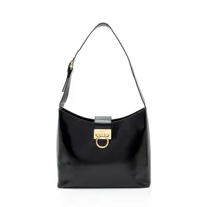 Pre-owned SALVATORE FERRAGAMO Leather Shoulder Bags Ferragamo Vintage Gancio Trifolio Large Shoulder Bag
