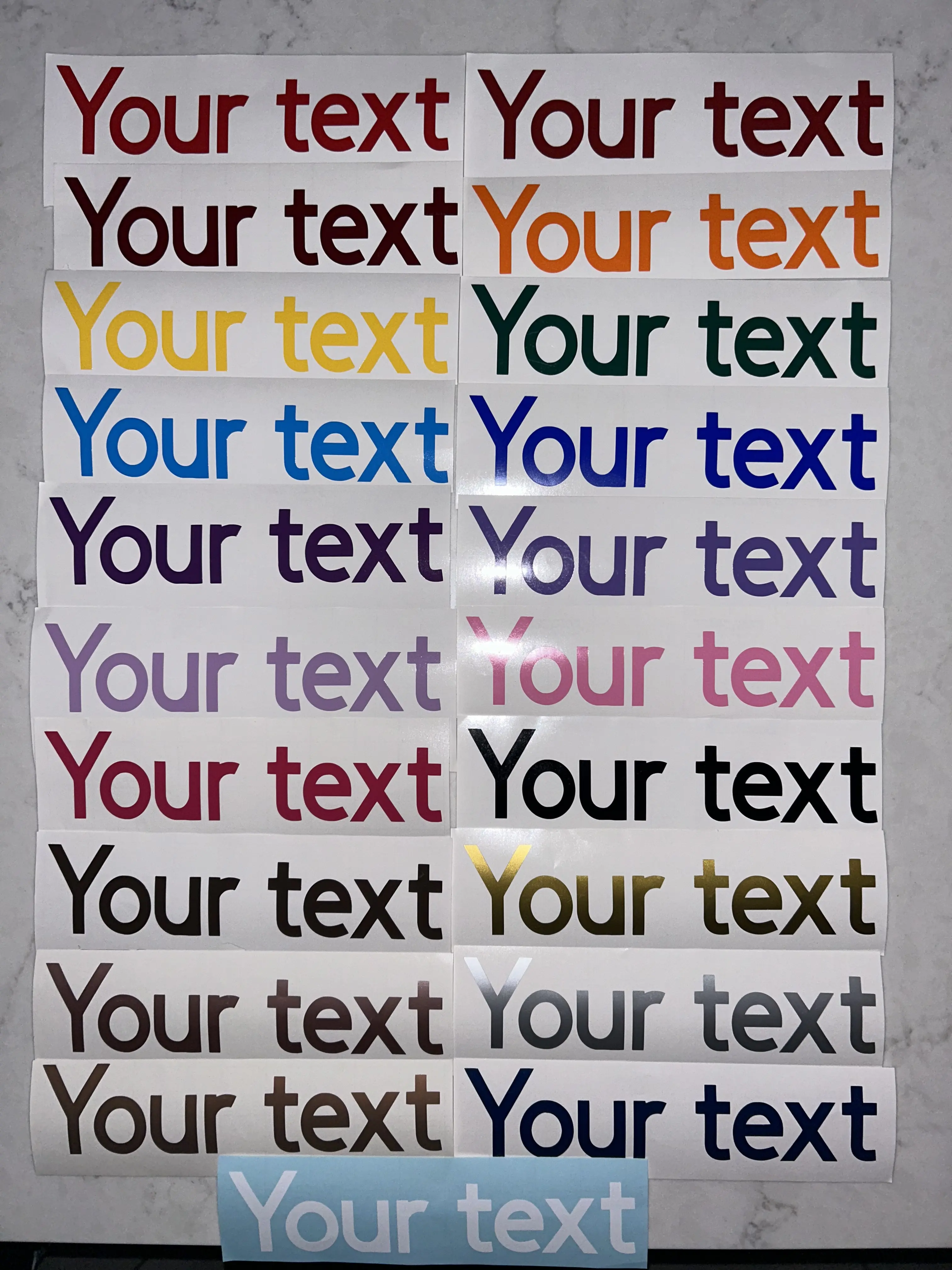 Custom vinyl decals! Choose font, words, and from over 20 glossy colors!
