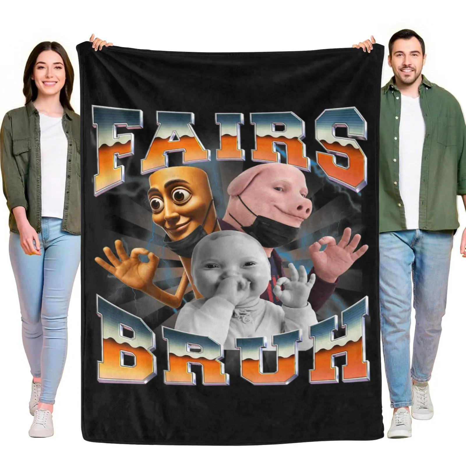 Flannel Blanket Fairs Bruh Viral Funny Character Meme Print Soft Breathable Warm Blanket Multi Purpose Large Size Bed Throw Blanket