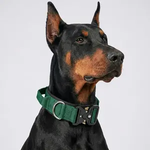 Military Style K9 Dog Collar Thick Nylon Working Dog Collar with Handle and Metal Buckle