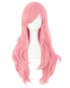 28 Inch 70 cm Side Bangs Long Curly Hair Ends Costume Cosplay Wig (Pink)