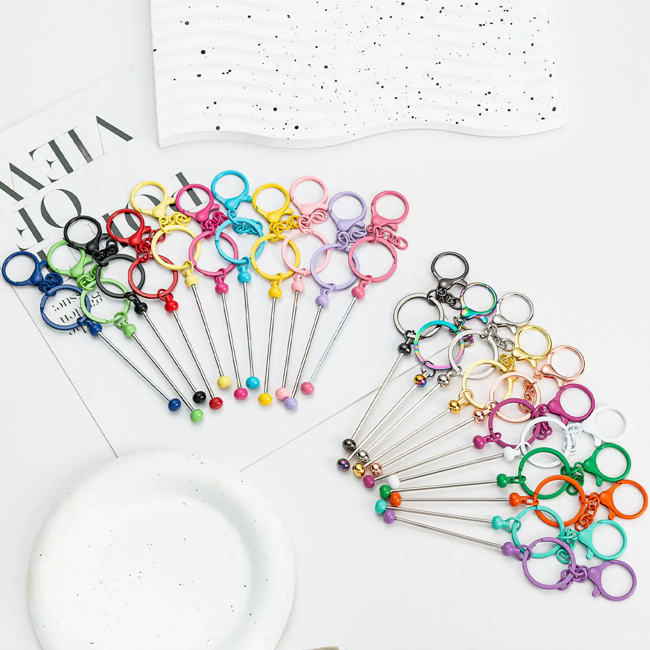 DIY Beaded Keychain - Wholesale Small Gift Pendant Metal Gradient Colored Keychain
