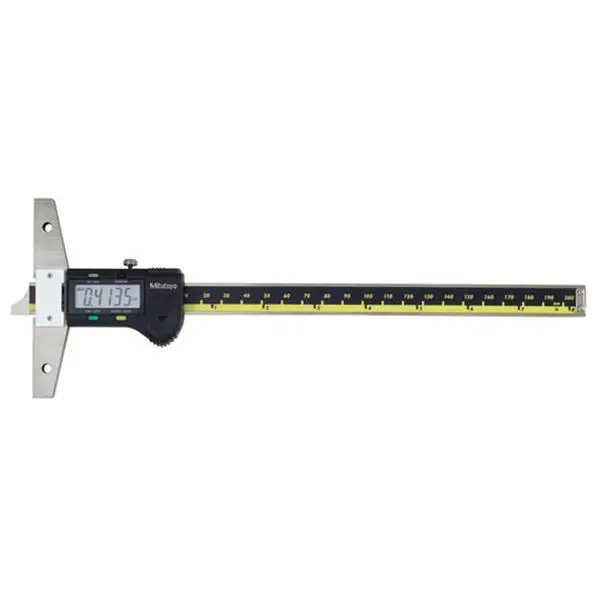 Mitutoyo Absolute Precision Depth Gage Measuring Instrument - 0-8 in/0-200 mm Range, Absolute Encoder, Hardened Steel Construction, Micro-Lapped Face, Slider Lock, SPC Data Output, 20,000 Hour Battery Life, for Office Supplies, Inches/Mm
