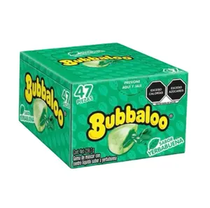 Bubbaloo Yerba Buena (Spearmint) Chewing Bubble Gum with Liquid-Filled Center, Box of 47 Pieces Snack Flavor, Mexican Candy, Dulces Mexicanos Chewy Candies Sweet