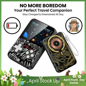 【V99】MIRO 3-in-1 Magnetic Wireless Charger + Power Bank + Retro Game Console – 1500+ Classic Games, 15W MagSafe Compact for Phones – Perfect for Travel, Home, Office, Gaming Fun & Entertainment – Great Gift for Birthdays, Holidays & Special Moments