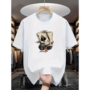 Men's Fashion Printed T-Shirts - Perfect Combination of Poker Cards and Dice Design