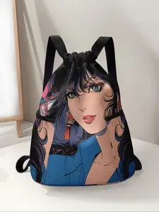 Anime Character Printed Drawstring Backpack, Large Capacity Durable Gym Bag with Adjustable Straps, Casual Travel Hiking Camping Essential