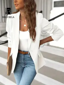 Women's Solid Button Lapel Collar Blazer, Elegant Business Suits Outerwear for Work Office Business, Minimalist Ladies Spring & Fall Clothes, Womenswear, Solid Color Blazer
