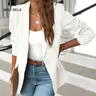 Women's Solid Button Lapel Collar Blazer, Elegant Business Suits Outerwear for Work Office Business, Minimalist Ladies Spring & Fall Clothes, Womenswear, Solid Color Blazer, Office Blazer Jacket, Lapel Neckline Blazer