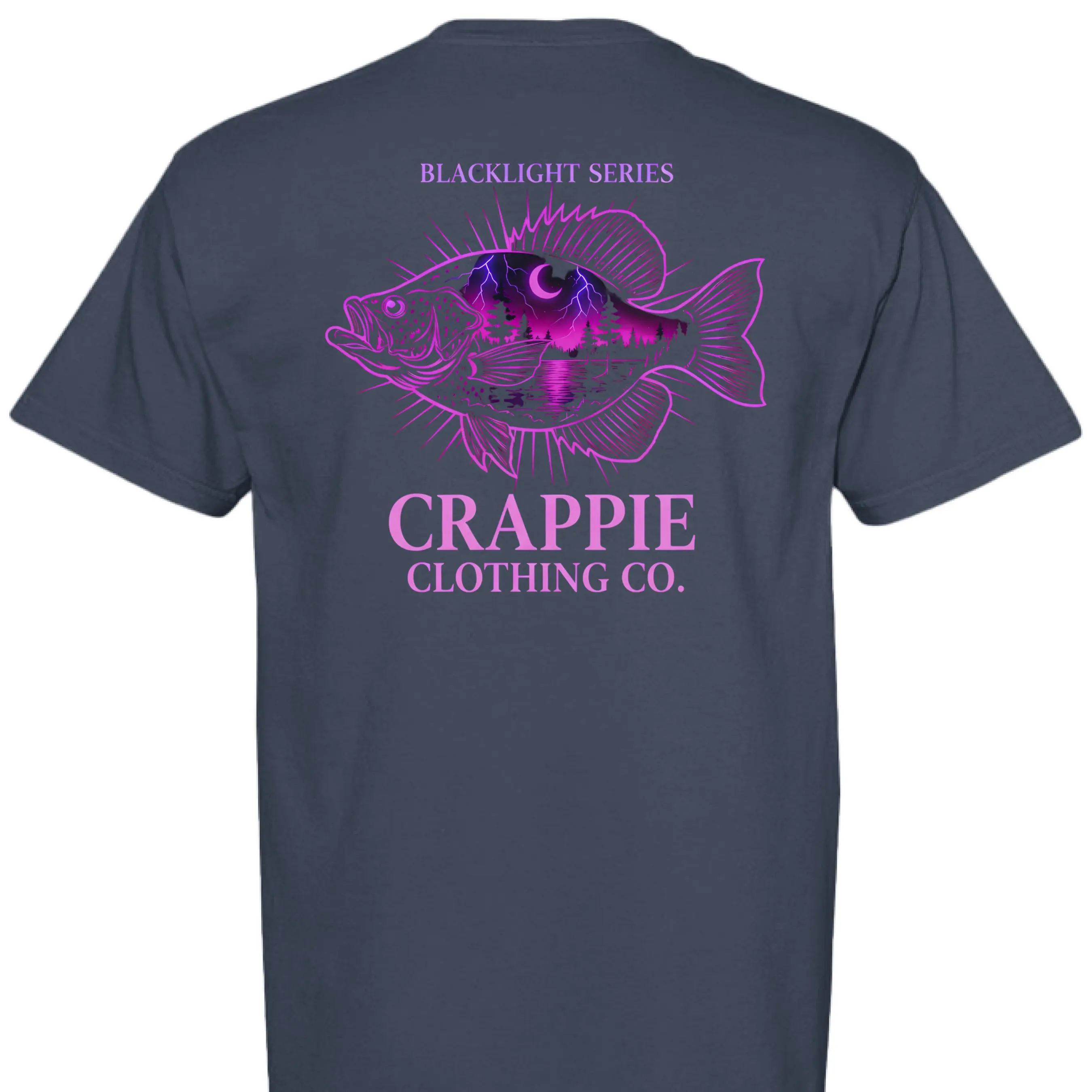 Men's Blacklight Crappie Graphic T-Shirt | Casual Relaxed Fit Shortsleeve Top in Garment-Dyed 100% Cotton, Tops, Fabric, Menswear, Round Neck, Tee