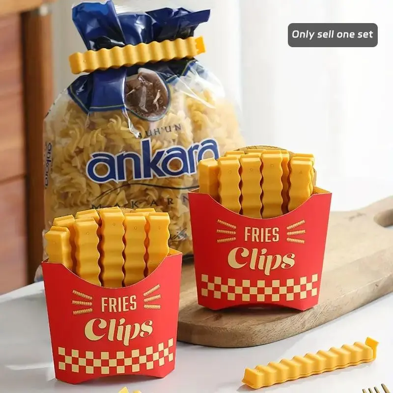 12pcs/set French Fries Design Food Sealing Clip, Creative Magnetic Snack Chips Bag Sealer, Reusable Food Storage Clip For Home Kitchen, Kitchen Utensils Accessories, Kitchen Gadgets