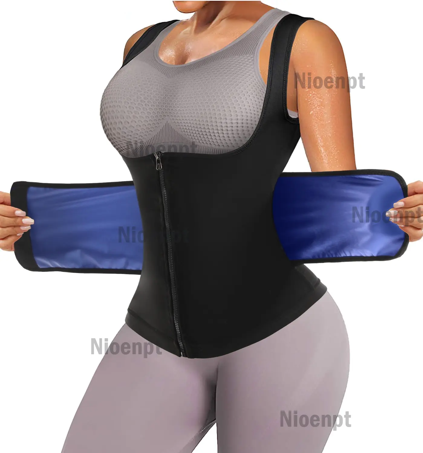 Women's Sauna Shapewear Waist Cincher Vest - Polyester-Elastic Spandex Blend, Zipper, Compression, Lady Casual Gym Fitness Activewear Tank Top (Note: Sauna Suits Usually Run Small)