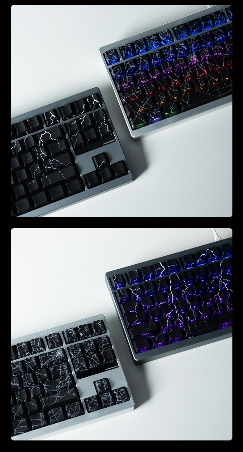 [Keycaps Only] 126-Key Spider Web Lighting Keycaps for Mechanical Keyboard, Cherry Profile Durable PBT+PC Material Side-Printed Characters Premium Magnetic Keyboard Mechanical Keyboard Accessories for Custom Gaming Keyboards and PC Gaming Room Decor