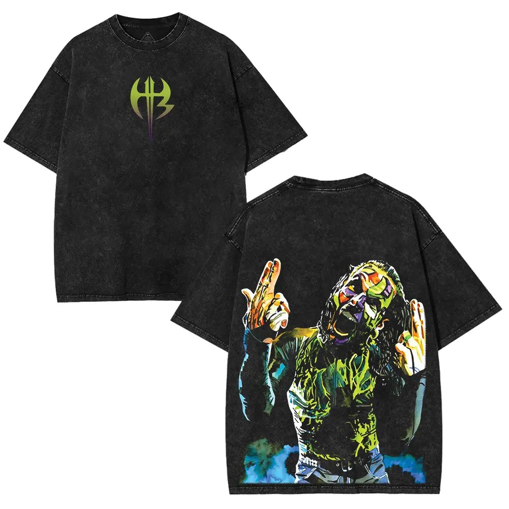 Jeff Hardy Washed T-Shirt Wrestling Shirt WWE Crewneck American Made Acid Washed 100% Cotton