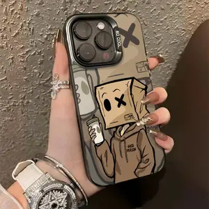 Carton Man Pattern Design Phone Case, 1 Count Silicone Frosted Shockproof Protective Case for iPhone 16 Pro X XS MAX 11 12 13 14 15 Plus Series Case, Mobile Phone Protection Accessories