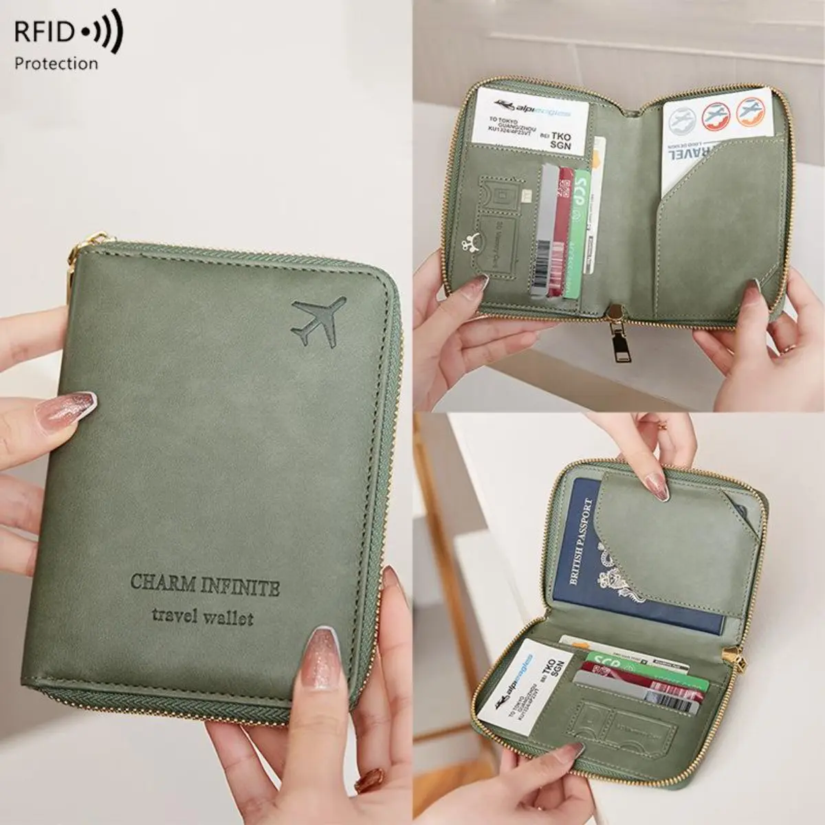 Short Solid Travel Wallet for Men and Women, Durable and Multifunctional Zippered Document & Card Organizer, Unisex, Compact, Card Slots, Passport Book Holder, Card Storage