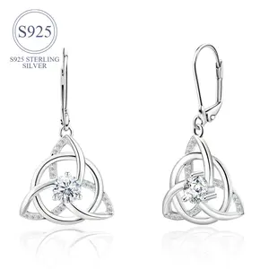 S925 Sterling Silver Celtic trinity Knot Leverback  Earrings, Fashion Hypoallergenic Cubic Zirconia Design Triquetra Dangle Earrings for Women, Ideal Jewelry Gift for Christmas Anniversary Birthday Valentine