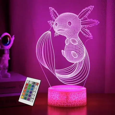 COOLGIFT MART 3D Illusion Axolotl LED Night Light - Remote & Touch Control, Dimmable Brightness, LED Decoration, Unique Decor, Bedroom Items, Room Decor Accessories, Kids' Rooms Home Mood Lighting, Kids Birthday Gift