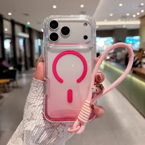 New 3-in-1 transparent magnetic mobile phone case gradient color with hand strap anti-fall transparent mobile phone case suitable for iPhone17161514ProMax Plus transparent magnetic mobile phone case suitable for men and women