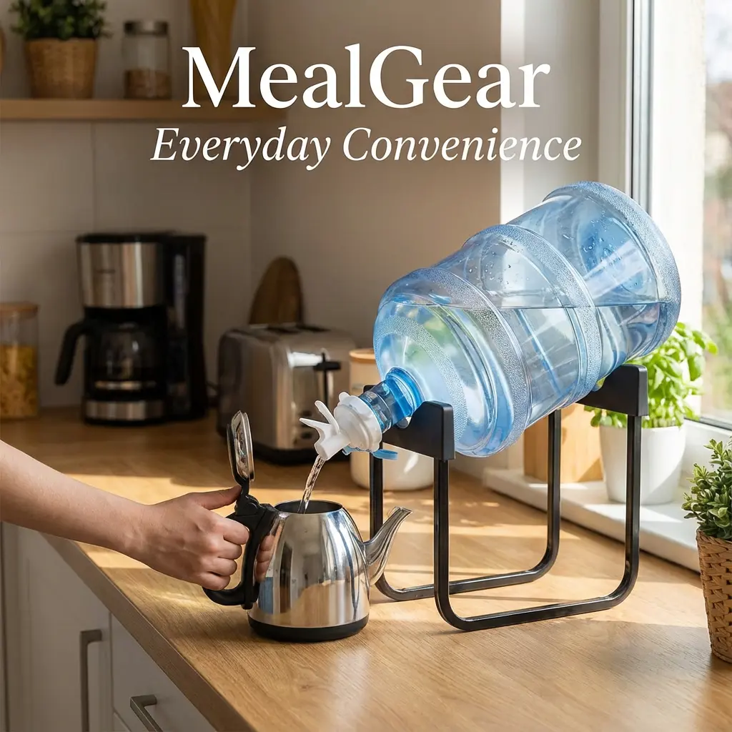 MealGear 2-Count Water Dispenser Stand Set with Detachable Faucet, Portable Utensils, Bottle Storage, Cheese Grater, Parmesan Shaker, Oil Stick, Fast Electric Pasta Maker with LED Display, 3-in-1 Multifunctional Containers for Home Kitchen