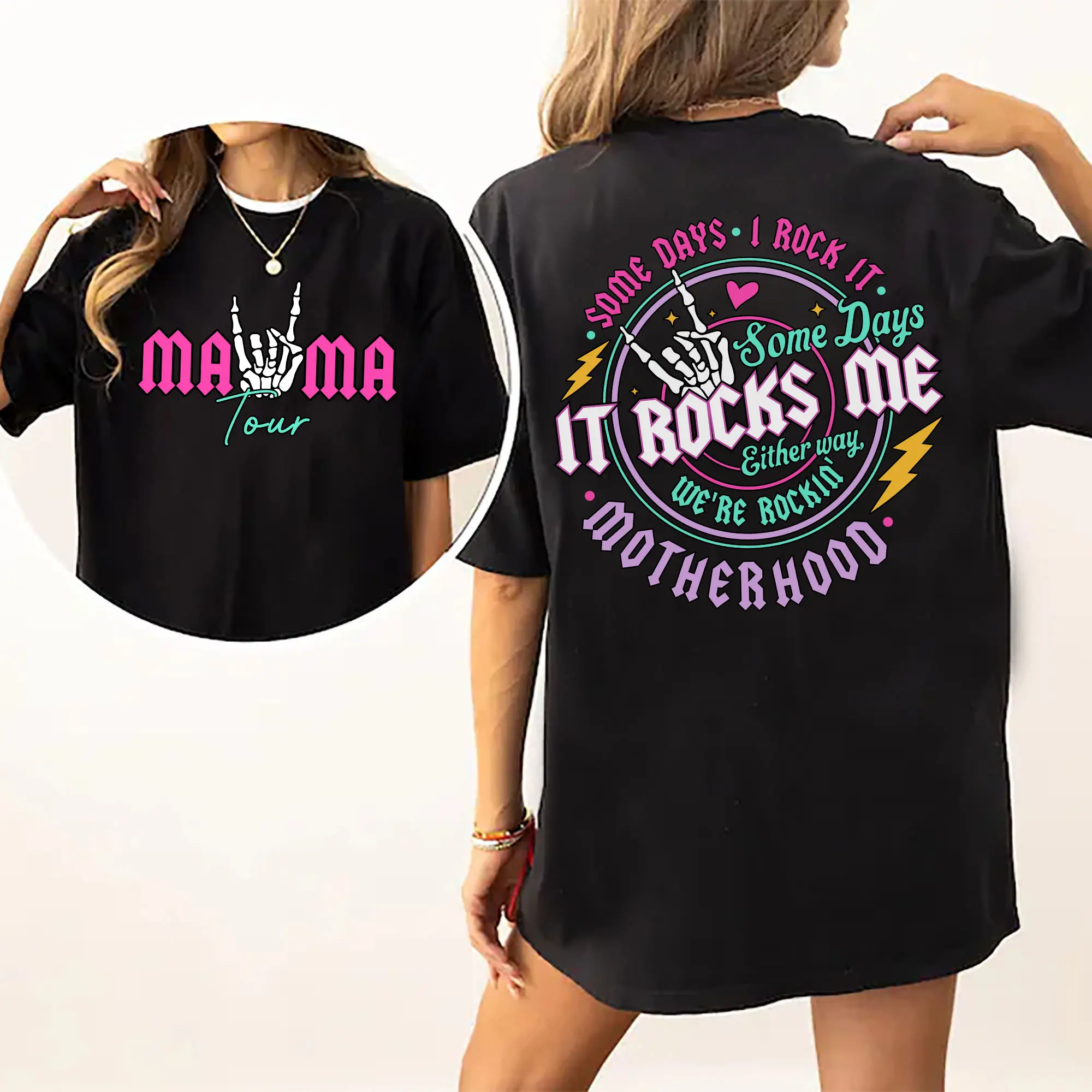 Short Sleeve  T-Shirt Some Days I Rock It 2 Sides Shirt, Motherhood, Mama Lighting Bold T-shirt, Printed Graphic Shirt, Daily Casual Womenswear