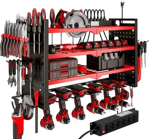 Power Tool Organizer Wall Mount with  Station 4 Layer 6 Slot Cordless Drill Holder with Angle  Holder (Red)