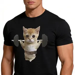 Sam Sulek Cat Gym Meme T-Shirt, Unisex Oversized Fitness Pump Cover Graphic Tee, Sarcastic Novelty Short Sleeve Apparel for Men and Women, Aesthetic Bodybuilding Fashion Top, Viral Workout Streetwear Shirt