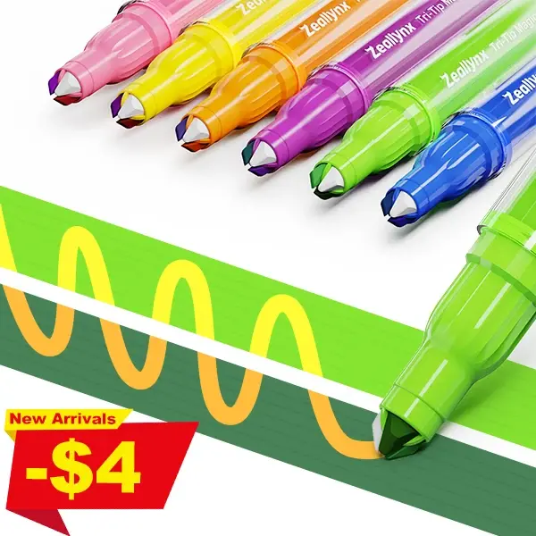 Zeallynx 6-Pack Magic Color-Changing Marker Pens, Triple-Tip Highlighters with 2 Color Tips & 1 Color-Shift Tip, Quick-Dry No-Bleed Ink, 3 Sets: Color-Shift, Erasable (Built-In Erase Tip) & Regular for Journaling, Planner, Drawing & Gifts