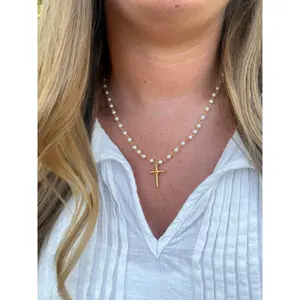 Pearl Gold Cross Pendant Necklace