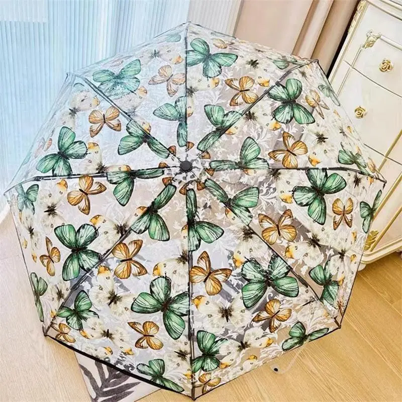 Automatic Open-Close Folding Whimsical Umbrella with Geometric Floral Butterfly Whale Patterns, Lightweight Design, Non-Slip Handle, Artistic Aesthetic