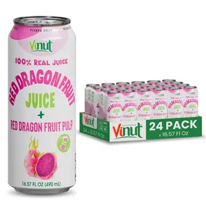 VINUT 100% Red Dragon Fruit Juice with Pulp 24 Pack 16.57 Fl Oz No Added Sugar Natural Pitaya Beverage Real Fruit Pulp - Drinks