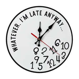 Funny Sarcastic "I'm Late Anyway" Wall Clock | 12in Silent Sweep Movement Novelty Gag Gift, Humorous Office Decor, Ideal for Home, Dorm, Man Cave, Battery Not Included