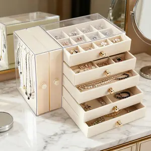 Multi-layer jewelry display box - Drawer and transparent side panel design, suitable for storing earrings, rings, bracelets and other jewelry