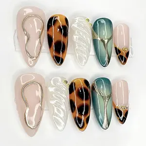 Ocean Tortoise – Teal Brown Marble Press-On Nails, Trendy Fake Nails