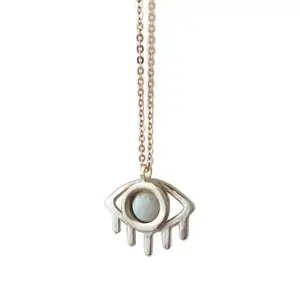24" BRASS EYE NECKLACE WITH WHITE OPAL