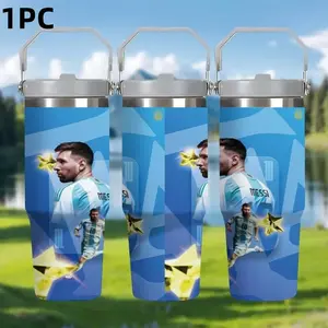 1pc 30oz Messi Samsung Honor Argentina Stainless Steel Insulated Cup, 10 Number Jersey Print, Portable Handle & Straw, Soccer Fan Water Bottle, Insulated Tumbler, Drinkware
