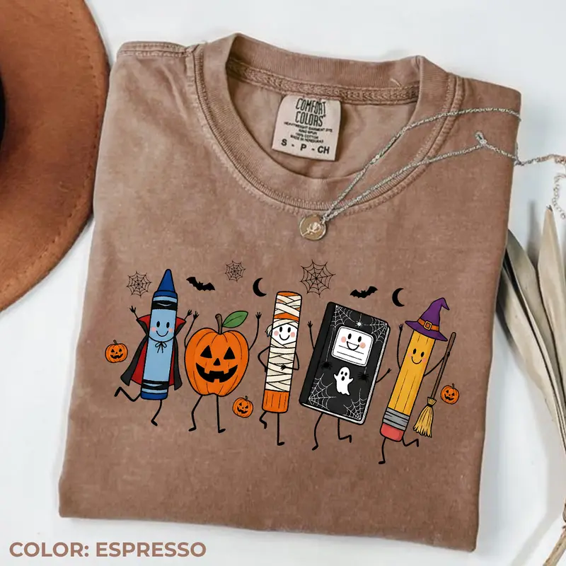 Comfort Colors Halloween Teacher Shirt, Funny Teacher Life Tee, Spooky School Supplies Graphic T-Shirt, Preschool Back to School Gift