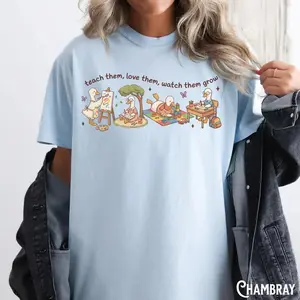 Comfort Colors Preschool, Pre-K, Kindergarten, First Grade, Teacher TShirt, Unisex Tee, Goose, Teach Them Love Them Watch Them Grow - Tiffany Graphic Tee