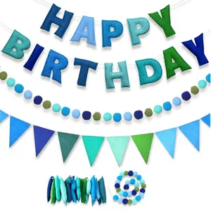 Pre-Strung Rainbow Happy Birthday Banner, Felt Ball Garland – Reusable Party Bunting for Kids Birthday Home Decor