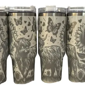 Highland Cow with Sunflowers Laser Engraved 40 oz Stainless Steel Tumbler Stylish Insulation Flask Drinkware