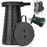 Collapsible Armless Plastic Stool - Upgraded Foldable Portable Single Seat, 400lbs Load Capacity, Fish-Scale Structure, Carrying Strap, Fully Assembled Durability, Adjustable Heights, Black Value Pack for Camping, Fishing, Hiking, Unique Gift Option