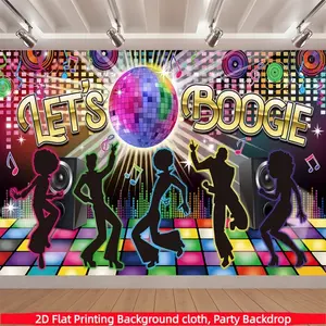 Disco retro glowing party background banner, 70s, 80s, 90s themed stage dance background fabric, made of polyester material, suitable for photo booths, parties, birthdays, celebrations