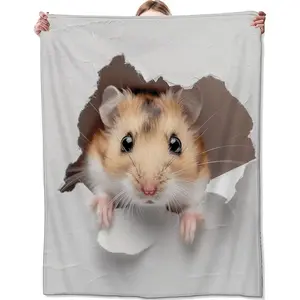 Cute Hamster Blanket,Gifts for Pet Lovers,Lightweight Flannel Throw Blankets,Realistic Animal in Torn Paper Throws Home Decor,for Couch Living Room Office